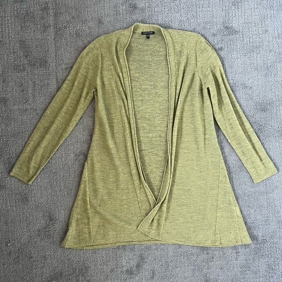Eileen Fisher Green Sheer Fishnet Wool Open Front Cardigan - Picture 1 of 4